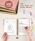 Hardcover Spiral Notebook 8.5"x11" Journal with Removable Dividers Tabs, 300 Pages Leather 5 Subject Notebook College Ruled, Large Notebooks for Work School, Lined Journal for Women, A4 Rose gold