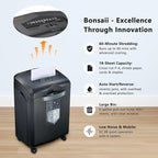 Bonsaii Heavy Duty 18-Sheet Office Shredder – 60-min Continuous Run, Cross-Cut P-4 Security, 6-gal bin with Window, 4-Wheel Design, Shreds Paper, Credit Cards & Staples – Black.