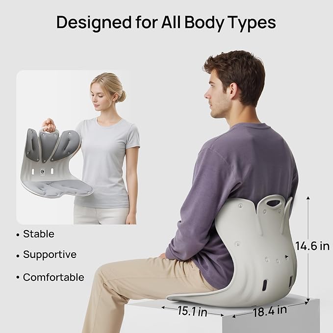 CabSupport Lumbar Support for Office Chair M5 Plus – Ergonomic Support Seat for Posture Correction and Lower Back Pain Relief – Extra Wide & Sturdy, Washable Pads for Office, Home, Car & Floor Sitting