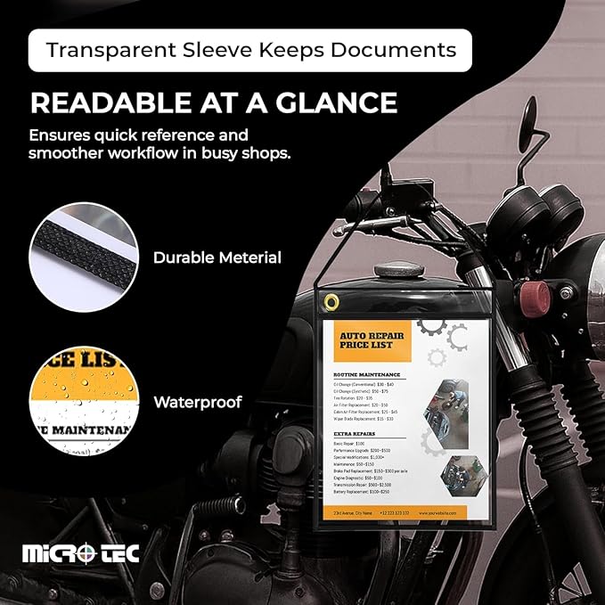 MICRO TEC Repair Order/Work Ticket Holders – Heavy-Duty Clear Vinyl Sleeves with Black Handle – 11" x 13" for Automotive Repair Orders, Job Tickets, Documents – Pack of 50 – Clear/Black