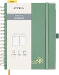 POPRUN Spiral Bullet Dotted Journal Notebook, 7-1/4" x 9-1/2" - 120 GSM Thick Paper, 220 Numbered Pages, Hardcover for Men & Women with Pocket, Index Tabs, 8 Perforated Sheets, Midnight Green