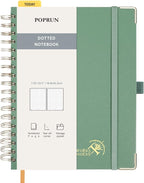 POPRUN Spiral Bullet Dotted Journal Notebook, 7-1/4" x 9-1/2" - 120 GSM Thick Paper, 220 Numbered Pages, Hardcover for Men & Women with Pocket, Index Tabs, 8 Perforated Sheets, Midnight Green