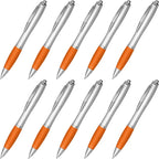 DISCOUNT PROMOS Ballpoint Pens With Rubber Grip, 10 pack, Black Ink Writing Pens in Bulk, Orange