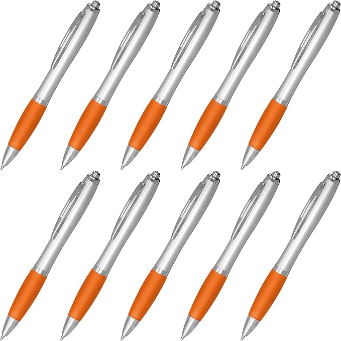 DISCOUNT PROMOS Ballpoint Pens With Rubber Grip, 10 pack, Black Ink Writing Pens in Bulk, Orange