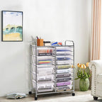HAPPYGRILL 15-Drawer Rolling Cart, Storage Carts with Removable Drawers & Steel Frame, Utility Cart on Lockable Wheels for Home, School, Office,Clear