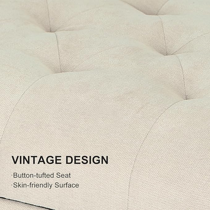 Decent Home 24" Storage Ottoman, Fabric Ottoman Foot Rest Stool with Hinged Lid, Tufted Rectangle Upholstered Footstool, Load Up to 350 lb, for Living Room, Bedroom, Dorm, Beige