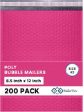 Hot Pink Poly Bubble Mailers 8.5x12 inch #2 | Self Seal Padded Envelopes | Cushioned Bubble Mailer | Usable Size 8.5x11 | WaterProof | Lightweight mailing Shipping Bags | 200 Pack Bulk