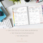 Essential PRO 2026 Daily, Weekly & Monthly Planner, 7"x9": 14 Months (Nov 2025 - Dec 2026) Monthly Tabs,Daily Tracking,Notes Pages,Storage Pocket,Bookmark w Sticky Notes (Rainbow Petals)