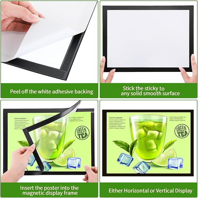 Marspark 64 Pc Magnetic Sign Holder 8.5 x 11 Self Adhesive Wall Mount Magnetic Document Paper Holder Display Picture Frame with Border and Clear PVC Front Cover for Office Wall Window Store