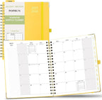 POPRUN Monthly Planner 2025-2026 Spiral Hardcover (8'' x 10''), 18 Months Calendar (Jul.2025 - Dec.2026) - 2 Pages per Month with Dotted Note Pages, Sunday Start, Laminated Tab - Light Yellow