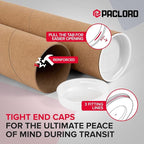 Paclord 2" x 18" Heavy-Duty Reinforced Cardboard Mailing Tube, Pack of 1 Tube with 2 Caps – Secure USPS Approved – Great for Shipping and Storing of Prints, Artwork, Posters or Documents