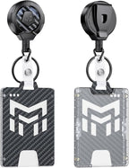 MNGARISTA Retractable Badge Holder, Heavy Duty Badge Reel Keychain with Belt Clip, 3K Carbon Fiber ID Card Holder Lanyard with 32.28" Retractable Key Chain, Black（2 Pack）