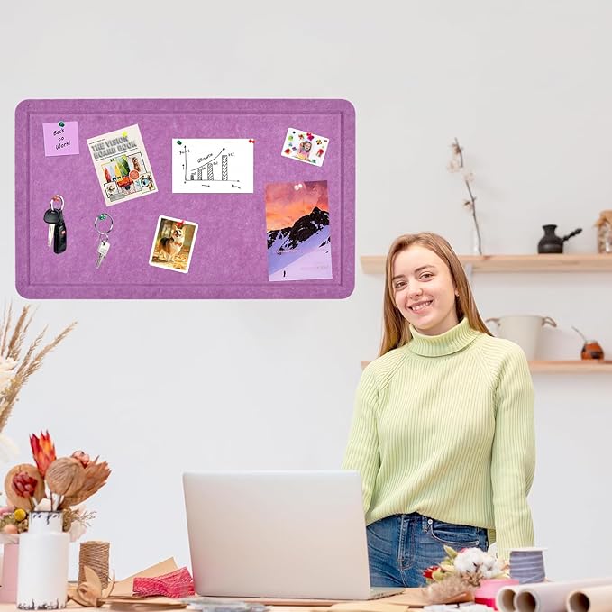 Vuzvuv Violet Purple 28"x16" Large Cork Board with 50 Push Pins & Sticky Notes, Self-Adhesive Bulletin Board for Wall, Felt Pin Vision Board for Paste Notes,Schedules Offices Home