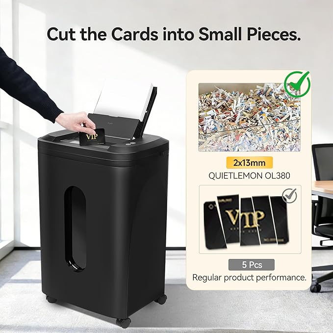 QUIETLEMON 250-Sheet Heavy Duty Paper Shredder Auto Feed, P-5 Security Level, 60Min Non Stop Commercial Shredder for Office Home, Micro Cut, 8.72 Gallon Bin, <60dB Quiet, Auto Anti-Jam (OL380)