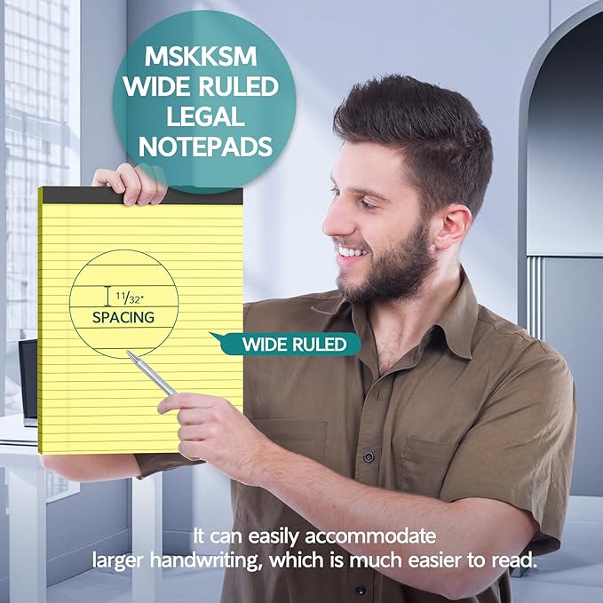 MSKKSM Legal Pads 8.5 x 11, 2 Pack Yellow Note Pads 8.5 x 11 Writing Pads, Wide Ruled Legal Notepads, Lined Pads of Paper Yellow Paper Pads, 30 Sheets Per Notepad for School, Home, Office, Business