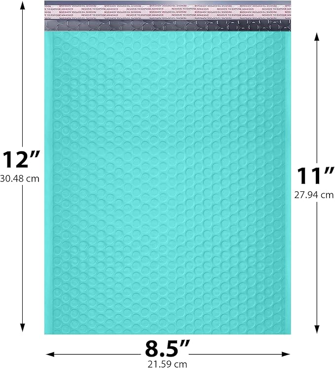 Teal Poly Bubble Mailers 8.5x12 inch #2 | Self Seal Padded Envelopes | Cushioned Bubble Mailer | Usable Size 8.5x11 | Water Proof | Lightweight mailing Shipping Bags | 200 Pack Bulk