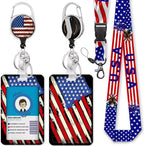 Giancomics 4th of July Lanyards for Id Badges, American Flag ID Badge Holder with Retractable Reel, Patriotic Stars Stripes Teacher Lanyard with Keychain Clip Name Tag Card Holder for Women Gift