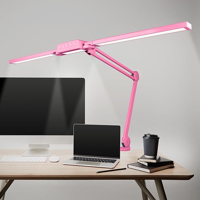 Neatfi LED Desk Lamp, Dimmable Desk Light with 360 SMD LEDs, 30W, CRI 95, Adjustable Color Temperature, Task Lamp for Home, Office, and Workbench (CCT, Pink, 41 Inches)