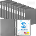 Henoyso 16 Pcs 3 Ring Binder 0.5 Inch Round Fits Letter Size 8.5'' x 11'' Paper Plastic Flexible Binder Bulk Holds 140 Sheets with 1 Pockets Versatile Organizer for Home Office School (Gray)