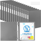 Henoyso 16 Pcs 3 Ring Binder 0.5 Inch Round Fits Letter Size 8.5'' x 11'' Paper Plastic Flexible Binder Bulk Holds 140 Sheets with 1 Pockets Versatile Organizer for Home Office School (Gray)
