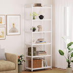 Casaottima Book Shelf, 6 Tier Tall Bookshelf, Modern Wood Bookcase Shelves for Bedroom, Industrial Display Shelf for Living Room Home Office Kitchen, Standing Shelving Unit Storage Organizer, White
