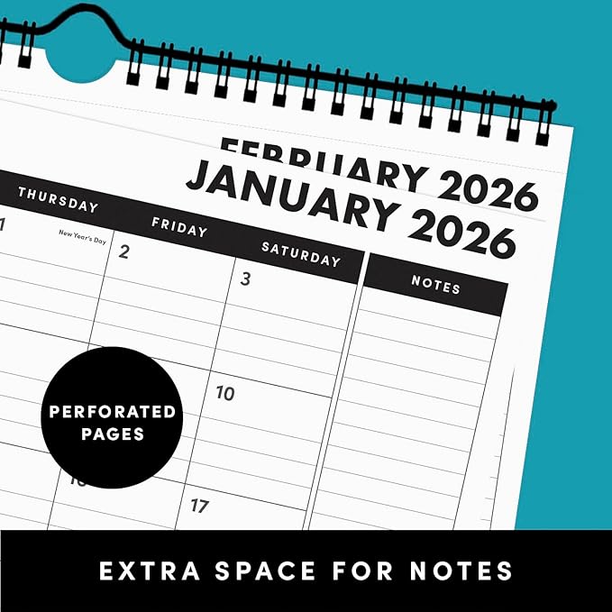 PAPERAGE 2026 Calendar, 12 Months (January 2026 - December 2026), Small (9 in x 11 in), Minimalist Wall and Desk Calendar with Monthly Views, Yearly Plans & Notes Section – Navy