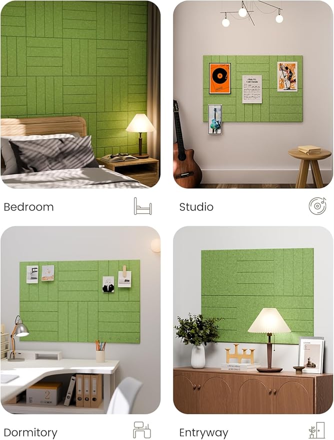 Fluxynara Felt Bulletin Board Tiles Large 48" x 36" Cork Board Alternative-6 Pack with 40 Adhesive Tabs, Thick Slat Wall Panels for Office Decor, Push Pin Board Wall Organizer Alternative-Kelly Green