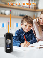 AFMAT Electric Pencil Sharpener, Fully Automatic Pencil Sharpener for Classroom, Robot Sharpeners for 7-11.5mm No.2/Jumbo/Colored Pencils, Auto in & Out, Rechargeable & Cordess, Hands-Free, PSX5,Black