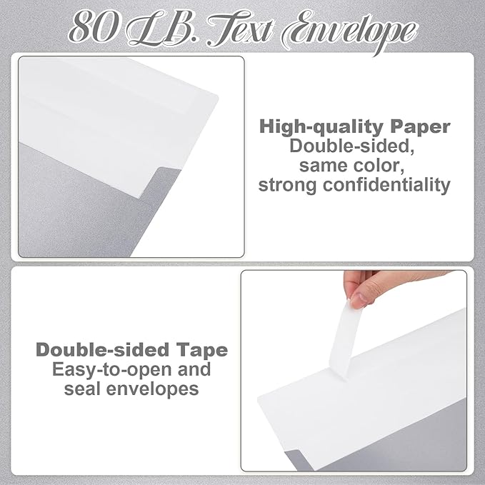 YooNotee 100 Count #10 Silver Metallic Business Envelopes, 80 lb, 4 1/8" x 9 1/2" Metallic Business Letter Size Envelopes, Peel & Press Square Flap, Printable for Professional Mailing and Office Use