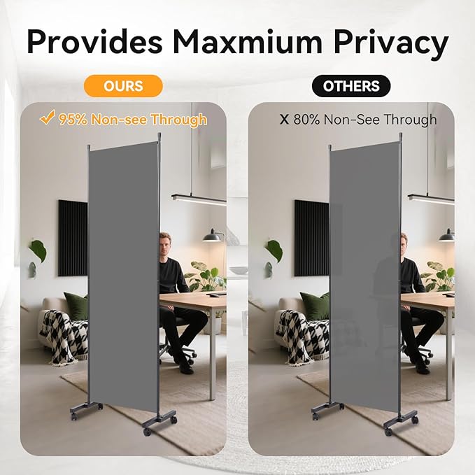Room Divider(1 Panel-22in) Wall Divider for Room Separation, Portable Privacy Screens W/Wheels, Metal Frame Freestanding Room Separators 5.6FT Room Partitions and Dividers