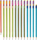 M&G Aurora Series 24 Pack 2B Triangular Wood-Cased Pencils, Pre-Sharpened with Erasers, Smooth Writing Break-Resistant Core, 6 Two-Tone Striped Colors for School Office Drawing Classroom Supplies