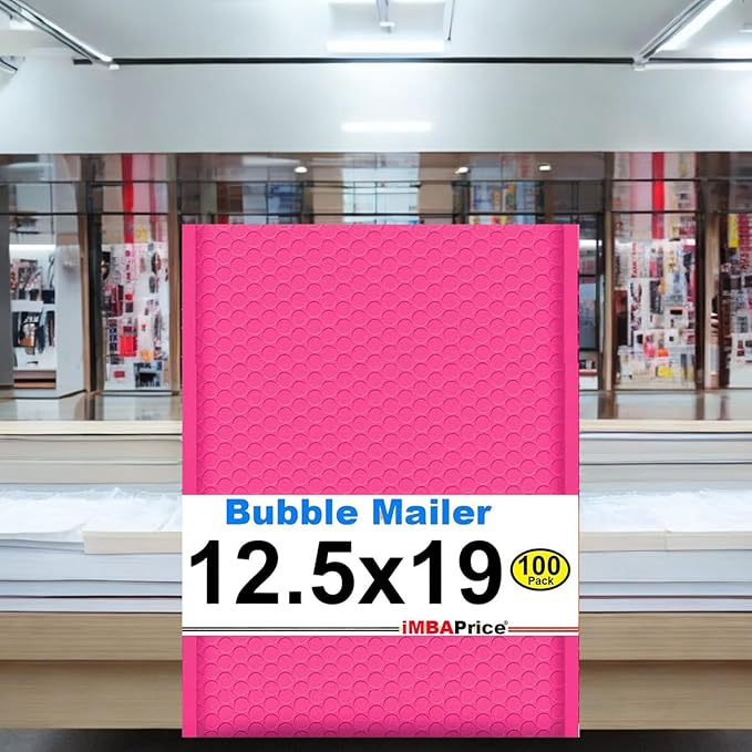 iMBAPrice 12.5x19 Inches Hot Pink Color Polybubble Bag, 100-Pack Large Size #6 Self Seal Poly Bubble Mailers Padded Packing Envelopes (Total 100 Bags)