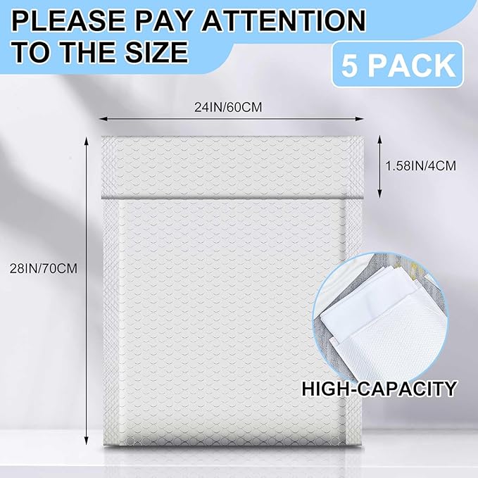 Ireer 5 Pack Extra Large Bubble Mailers 24 x 28" Poly Padded Envelopes Cushioned Mailing Envelopes Bubble Padded Mailers Self Adhesive Waterproof Shipping Bags for Business Gift Packaging