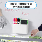 First-zgel 3 Pack Magnetic Pen Holder, Wall Mount Magnetic Dry Erase Marker Holder with Large Compartments, Self Adhesive Marker Pen Pencil Organizer for Whiteboard Fridge Locker Accessories (White)