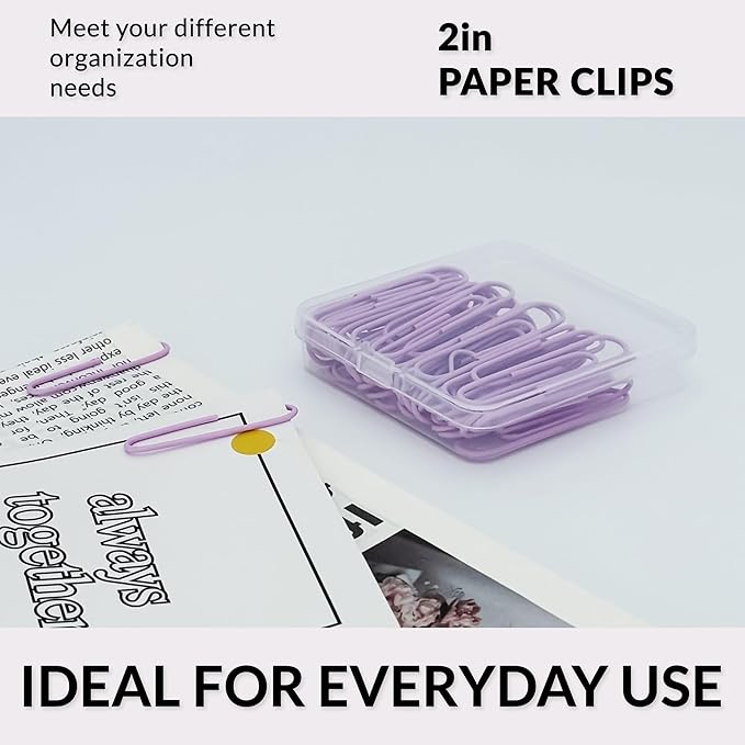 NEEWAY Colorful Large Paper Clips, 2 Inch Jumbo Paper Clips, 150 Count, 3 Pack of 50 (Light Purple)