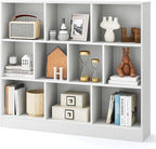 Tangkula 10-Cube Bookshelf, 47.5”L Floor Bookcase with 2 Anti-Tipping Kits, Freestanding Storage Organizer, 4-Tier Display Shelf for Home, Office & Dorms, Natural/White (White, 10-Cube)
