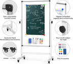 UIFER Rolling Whiteboard, 44 x 26 Double Sided Magnetic Dry Erase Board Height Adjustable Whiteboard on Wheels with Sturdy Aluminum Frame for Home Office Classroom