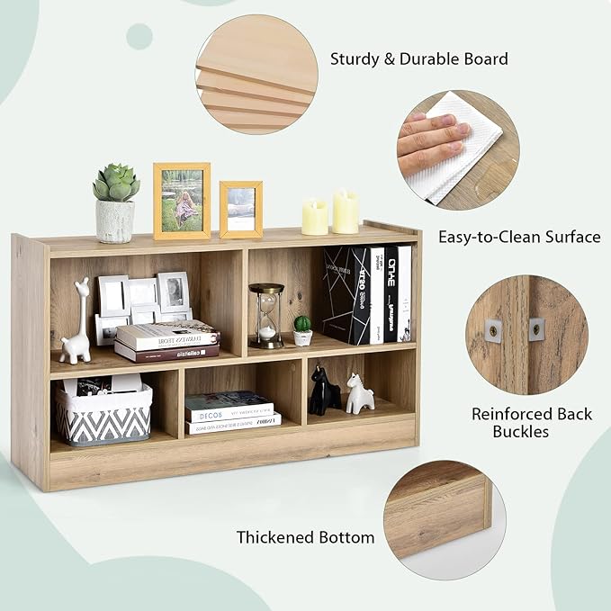 Tangkula 5 Cube Bookcase, 2 Tier Wooden Storage Open Bookshelf, Multipurpose Display Storage Cabinet for Living Room, Bedroom, Hallway, Kid's Playroom, Reading Nook (Natural)