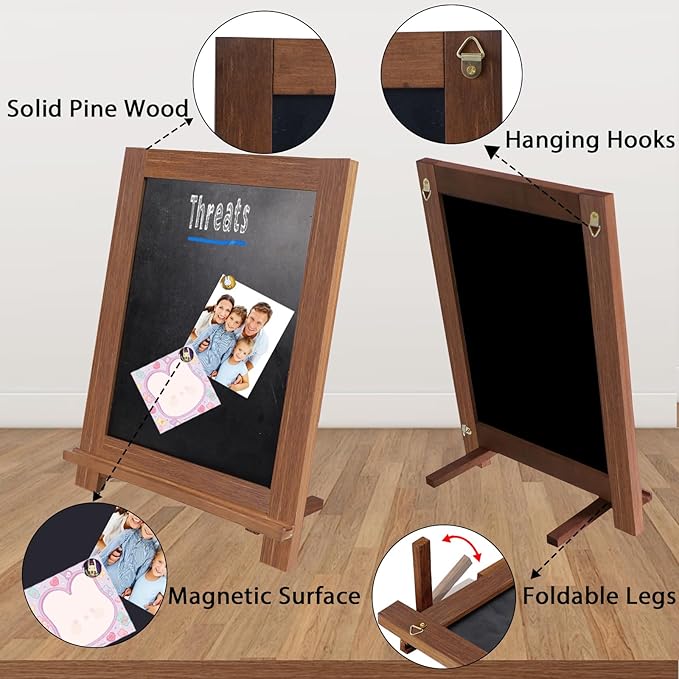 Newzealkids Tabletop Chalkboard Signs 10.2"x14" Magnetic Small Chalkboard Sign, Desktop Standing/Wall Hanging Blackboard with Liquid Chalk Marker, Wood Framed Menu Board for Kitchen, Café, Home Decor
