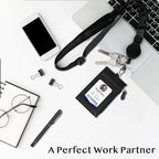 DELSWIN Badge Holder with Retractable Lanyard, PU Leather ID Badge Card Holder with 1 ID Window, 4 Card Slots, 1 Side Zipper Pocket, and Adjustable Neck Strap