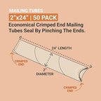 AVIDITI Cardboard Tubes with Foldable Ends, 24"L x 2"W x 2"H, Pack of 50 | Poster Tube for Mailing And Storage of Blueprints, Artwork, Crafts, Long Art Holder, 24 inches