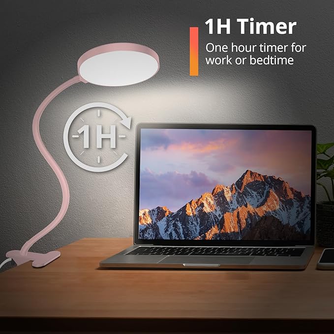 iFalarila Reading Light with Remote, LED Desk Lamp Clip on [1H Timer & Nightlight] RA>95 Dimmable Flexible Gooseneck, Reading Lamp with Clamp for Table - 4.7'' (Adapter Included)