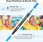 Ohuhu Markers for Adult Coloring Books No Bleeding 120 Colors Coloring Markers Water-based Dual Tips Fineliner & Brush Drawing Pens Art Pens for Kids Adults Sketch Journal - Maui - Black