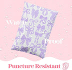 Pretty Package Store 6x9 Designer Poly Mailer 100 Pack Heavy Duty Waterproof Self Seal Shipping Bags for Small Business Large Mailing Envelopes Bulk Tear Resistant Packaging Purple Bows