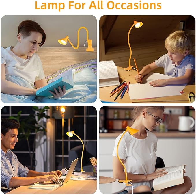 LiFMIRA Desk Lamp Clip on Lamp for Bed Headboard LED Reading Light for Bed, 3 Colors 10 Dimmable Brightness, Book Light for Reading in Bed Flexible Neck Clip on Light Clamp Lamp for Bed Desk(Yellow)