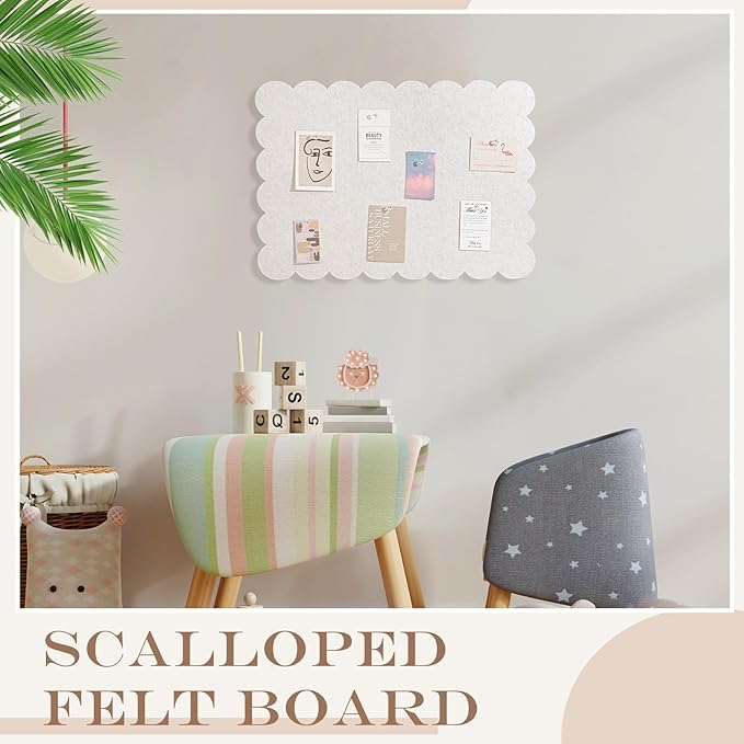 Mooliwe Scalloped Felt Bulletin Board 24 x 18 Inches Foldable Camel Pin Cork Board Alternative for Wall, 2' x 1.5' Trifold Picture Vision Self Adhesive Bulletin Decorative