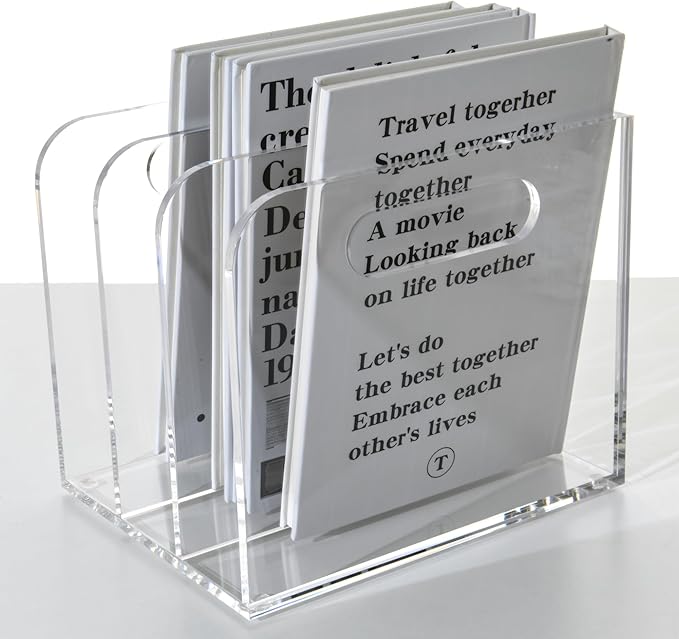 AIMOLLY Clear Acrylic Organizers - 3 Vertical Compartments Acrylic Folder Organizer & File Organizer, Desk Document Storage Bins for Magazines, Binders - Multipurpose Home Office Desk Organizer