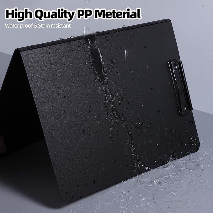 FRETONBA Clipboard Folder, A4 Foldable Clipboard with Horizontal and Vertical Double Metal Clips, 360 Degree Foldable Binder Clipboards with Pen Holder, File Cover Work Folder Clipboards, Black