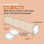 AVIDITI Cardboard Tubes with Caps, 24"L x 4"W x 4"H, Pack of 12 | Poster Tube for Mailing and Storage of Blueprints, Artwork, Crafts, Long Art Holder, 24 inches