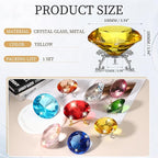 PATIKIL Diamond Crystal Paperweight, 100mm / 3.94" Crystal Paperweight Paper Weight with Silver 25 Metal Base for Home Office Desktop Table Decor Wedding Party Ornaments, Yellow